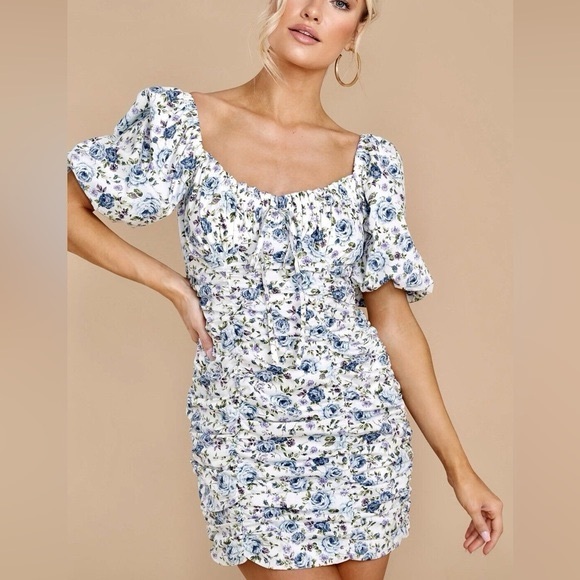 Mable Floral Puff Sleeve Ruched Mini Dress - Picture 5 of 6